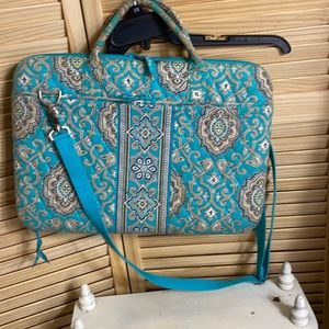 Vera Bradley Turpuoise, Cream, Brown and Yellow Laptop case with Shouder Strap